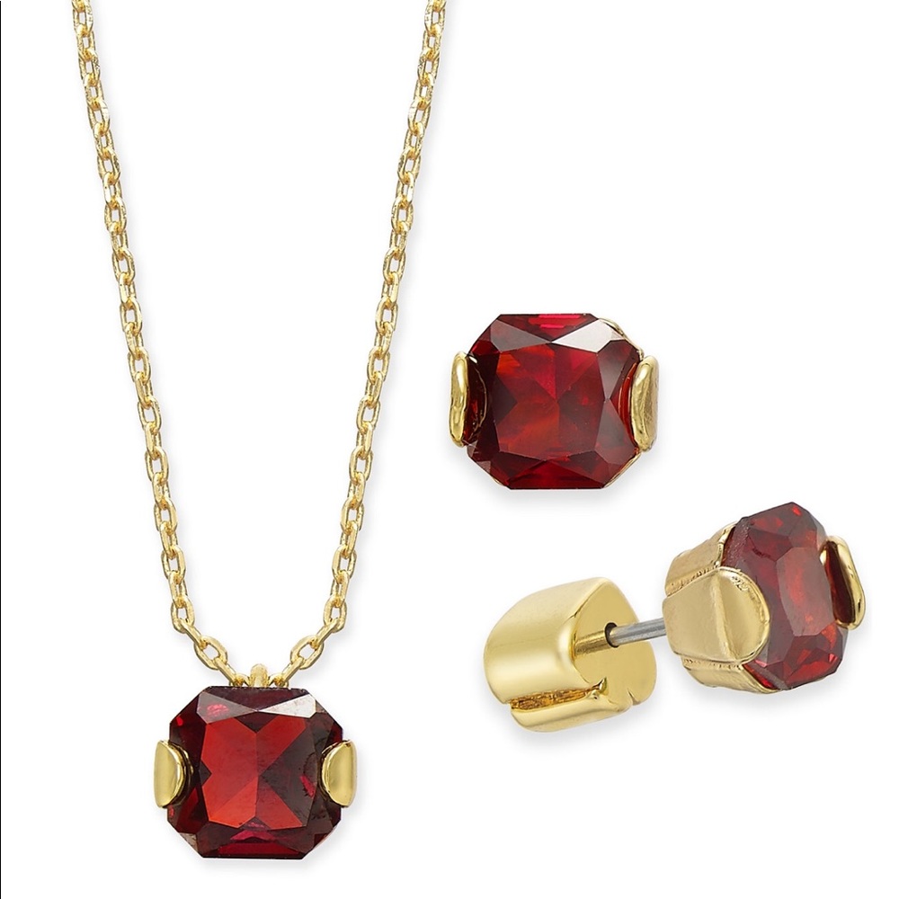 K Spade Princess-Cut CZ Pendant Necklace&Studs Set